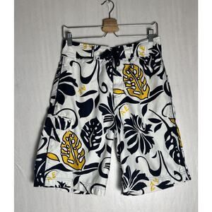 Y2K American Eagle Mens Tropical Board Shorts White Navy Size 28 Swim Surf Beach